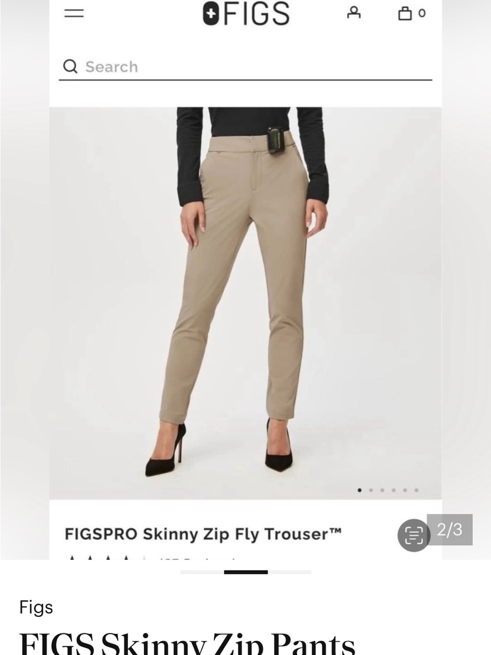 Figs Skinny Zip Fly Trousers — Beige Size Small